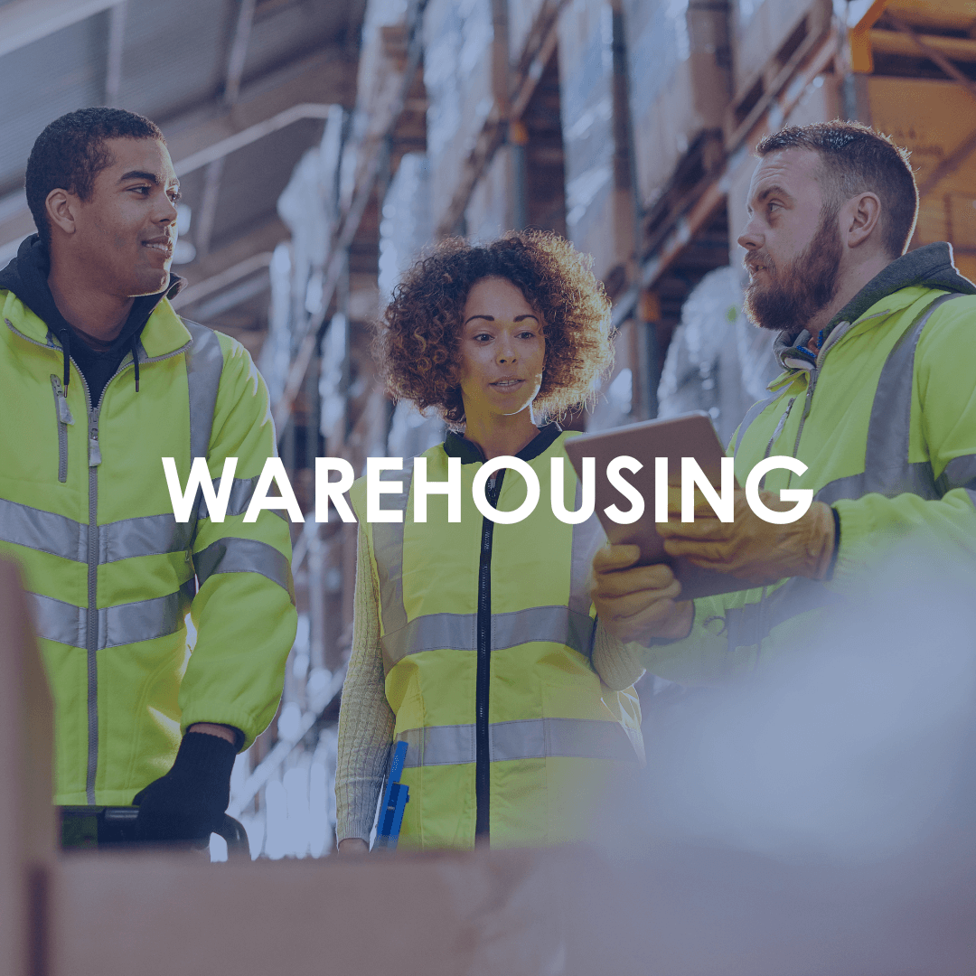 Industrial Recruitment - three warehouse staff in high vis jackets